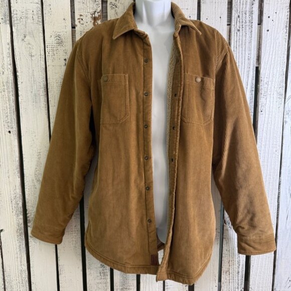 LL Bean Corduroy Sherpa Lined Shirt Jacket Men Large Tan Traditional Fit Snap Up - Picture 11 of 13